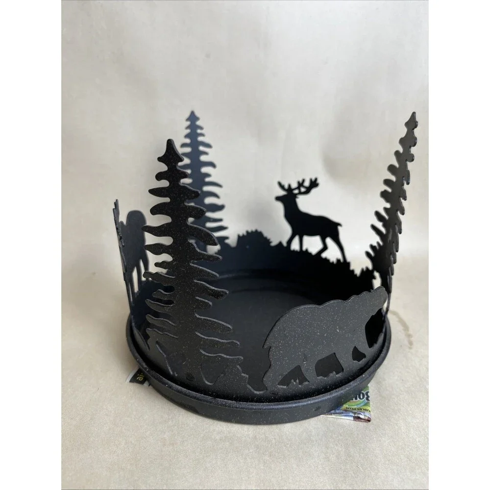 Party Lite Forest Friends 3-wick Candle Holder Plant Holder Black Metal 7” Round